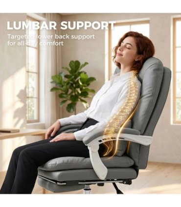 HOMCOM Ergonomic Executive Office Chair, Reclining Desk Chair with Lumbar Support, Footrest, Plush Thick Cushion, Grey