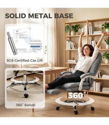 HOMCOM Ergonomic Executive Office Chair, Reclining Desk Chair with Lumbar Support, Footrest, Plush Thick Cushion, Grey