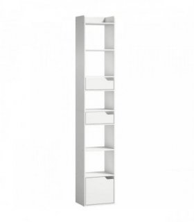 HOMCOM Bookcase Tall Narrow with 5 Tiers and Drawers Freestanding Bookshelf Storage Cabinet for Living Room White Wood Effect