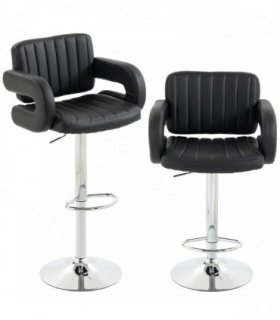 HOMCOM Bar Stools Adjustable Swivel Kitchen Chairs with Backrest Armrest Set of 2 PU Leather Black