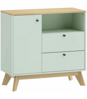 HOMCOM Sideboard Storage Cabinet, 80 cm Buffet Cabinet with 2 Drawers, Open Compartment, Adjustable Shelf, Light Green and Oak