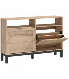 HOMCOM Shoe Cabinet with 2 Flip Drawers, Narrow Shoe Storage Top for Entryway Hallway, Walnut Brown