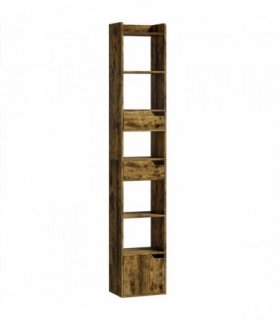 HOMCOM Bookcase Tall Narrow with 5 Tiers and Drawers Freestanding Bookshelf Storage Cabinet for Living Room Rustic Brown