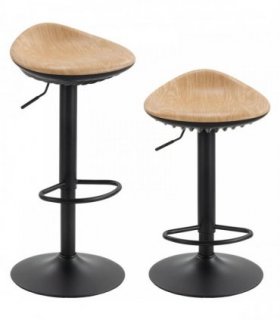 HOMCOM Set of 2 Barstools PU Leather Kitchen Stools with Saddle Seat Height Adjustable Swivel Kitchen Chairs with Footrest Oak