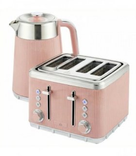 HOMCOM Electric Stainless Steel Kettle and Toaster Set, 3000W 1.7L UK Strix Thermostat Fast Boil Kettle Pink