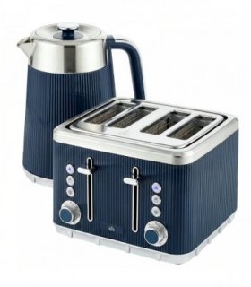 HOMCOM Electric Stainless Steel Kettle and Toaster Set, 3000W 1.7L UK Strix Thermostat Dark Blue