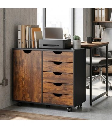 HOMCOM Multi-Storage Mobile Office Storage Cabinet - Rustic Brown