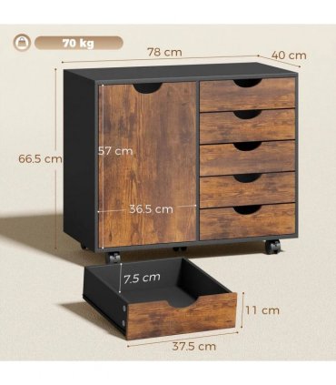HOMCOM Multi-Storage Mobile Office Storage Cabinet - Rustic Brown