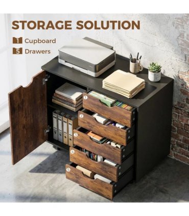HOMCOM Multi-Storage Mobile Office Storage Cabinet - Rustic Brown