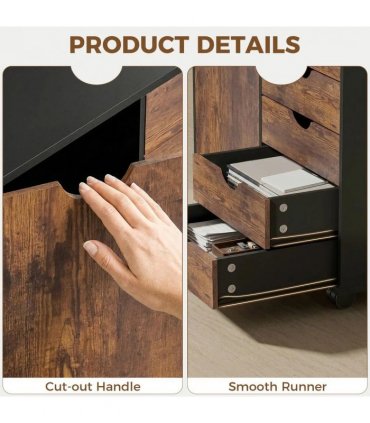 HOMCOM Multi-Storage Mobile Office Storage Cabinet - Rustic Brown
