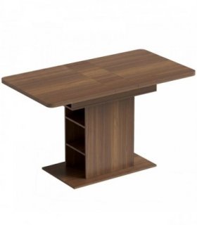 HOMCOM Extendable Dining Table for 4-6 People, 110-130cm Kitchen Table with 6 Open Shelves, Walnut Brown