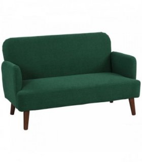 HOMCOM Velvet Feel Fabric 2 Seater Sofa, Small Sofa Loveseat with 21cm Thick Padding and Wood Legs, Dark Green