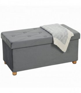 HOMCOM Velvet Upholstered Foldable Ottoman Footrest, Storage Ottoman Bench with Wood Legs for Living Room, Grey
