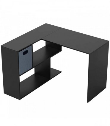 HOMCOM 110 cm L-Shaped Desk, Small Computer Desk with Fabric Drawer and Storage Shelves for Home Office, Study, Black