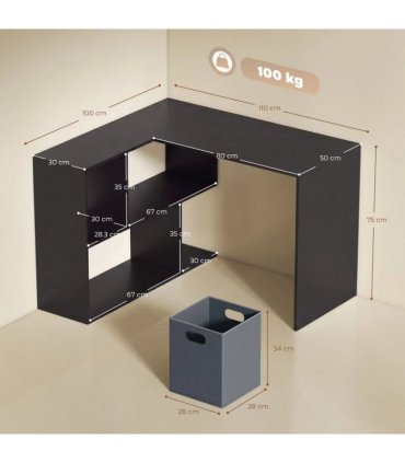 HOMCOM 110 cm L-Shaped Desk, Small Computer Desk with Fabric Drawer and Storage Shelves for Home Office, Study, Black
