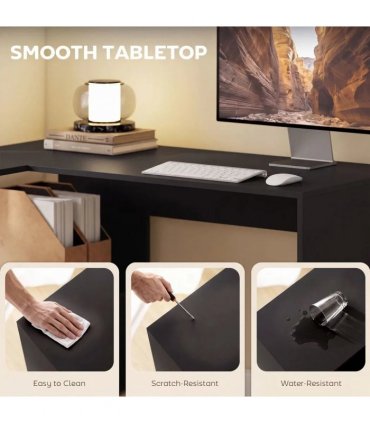HOMCOM 110 cm L-Shaped Desk, Small Computer Desk with Fabric Drawer and Storage Shelves for Home Office, Study, Black