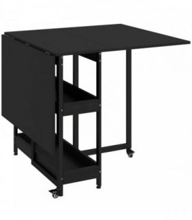 HOMCOM Four-Person Drop Leaf Table - Black Wood-Effect