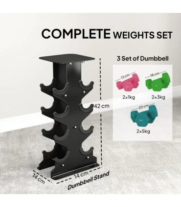 SPORTNOW Hex Dumbbells Set with Dumbbell Rack, Non Slip Hand Weights for Home Gym Strength Training, 2 x 1kg, 2 x 3kg, 2 x 5kg
