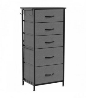 HOMCOM Chest of Drawers, Dresser with 5 Fabric Drawers, Tall Storage Unit with 4 Pockets and 2 Hooks Steel Frame, Charcoal Grey