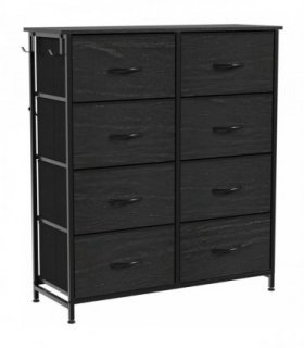 HOMCOM Chest of Drawers, Dresser with 8 Fabric Drawers, Tall Storage Unit with 4 Pockets and 2 Hooks Steel Frame, Black
