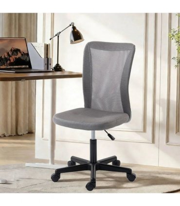 Vinsetto Computer Desk Chair, Mesh Office Chair with Adjustable Height and Swivel Wheels, Armless Study Chair, Grey
