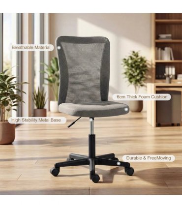 Vinsetto Computer Desk Chair, Mesh Office Chair with Adjustable Height and Swivel Wheels, Armless Study Chair, Grey