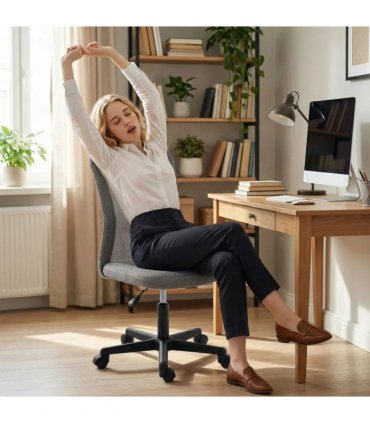 Vinsetto Computer Desk Chair, Mesh Office Chair with Adjustable Height and Swivel Wheels, Armless Study Chair, Grey