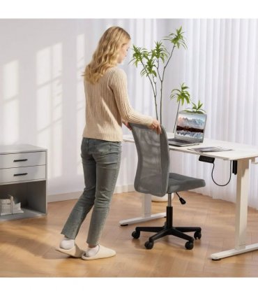 Vinsetto Computer Desk Chair, Mesh Office Chair with Adjustable Height and Swivel Wheels, Armless Study Chair, Grey