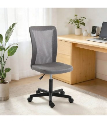 Vinsetto Computer Desk Chair, Mesh Office Chair with Adjustable Height and Swivel Wheels, Armless Study Chair, Grey