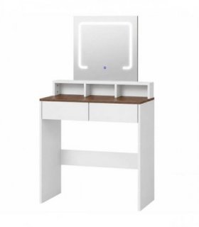 HOMCOM Vanity Table, Dressing Table with Mirror, LED Lights, 2 Drawers, 3 Compartments, 3 Colour Lighting, Walnut