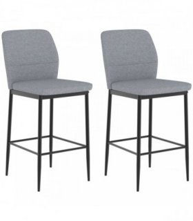 HOMCOM Modern Tall Chairs, Set of 2 Velvet Bar Stools with Footrest and Backrest, Kitchen & Living Room Stools, Grey