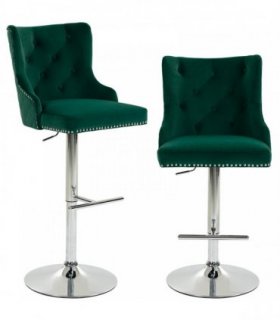 HOMCOM Bar Stools Set of 2, Modern Swivel & Adjustable Velvet Barstools with Button-Tufted Back, Footrest for Home Bar, Green