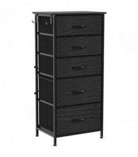 HOMCOM Chest of Drawers, Dresser with 5 Fabric Drawers, Tall Storage Unit with 4 Pockets and 2 Hooks, Steel Frame, Black
