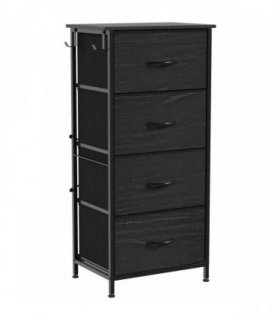 HOMCOM Chest of Drawers, Dresser with 4 Fabric Drawers, Tall Storage Unit with 4 Pockets and 2 Hooks, Steel Frame, Black