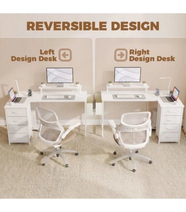HOMCOM L Shaped Gaming Desk Reversible Power Outlets Corner Desk Storage Drawers Monitor Shelf 150 cm White