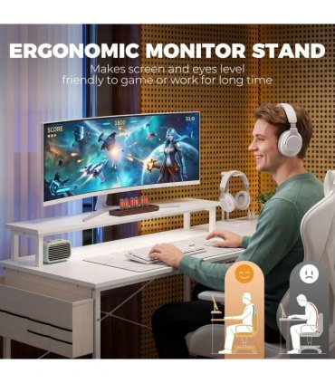 HOMCOM L Shaped Gaming Desk Reversible Power Outlets Corner Desk Storage Drawers Monitor Shelf 150 cm White