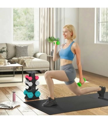 SPORTNOW Hex Dumbbells Set with Dumbbell Rack, Hand Weights for Home Gym Strength Training, 2 x 1kg, 2 x 2kg, 2 x 3kg, 2 x 4kg