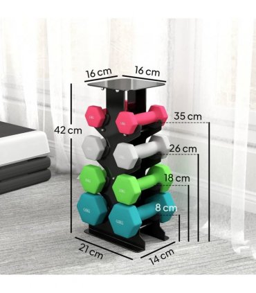 SPORTNOW Hex Dumbbells Set with Dumbbell Rack, Hand Weights for Home Gym Strength Training, 2 x 1kg, 2 x 2kg, 2 x 3kg, 2 x 4kg