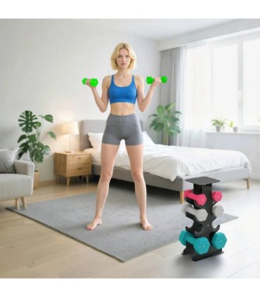 SPORTNOW Hex Dumbbells Set with Dumbbell Rack, Hand Weights for Home Gym Strength Training, 2 x 1kg, 2 x 2kg, 2 x 3kg, 2 x 4kg
