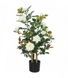 HOMCOM 90cm Artificial Rose Tree, Decorative Fake Plant with 344 Silk Leaves 17 Flowers for Outdoor Indoor Decor, White