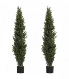HOMCOM Set of 2 Decorative Artificial Plants Cypress in Weighted Pot, Fake Plant with 2035 Leaves, 150 cm