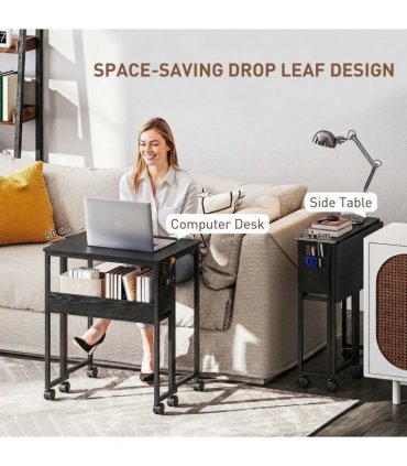 HOMCOM 63 cm Drop Leaf Writing Work Desk - Black