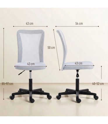 Vinsetto Mesh Office Chair Armless Swivel Executive Computer Desk Chair Adjustable Height Wheels White