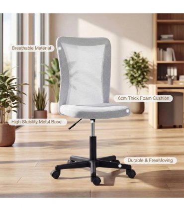 Vinsetto Mesh Office Chair Armless Swivel Executive Computer Desk Chair Adjustable Height Wheels White