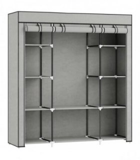 HOMCOM Clothes Storage Organiser with Hanging Rail, Shelves, Portable Wardrobe, Foldable Fabric Wardrobe, Light Grey