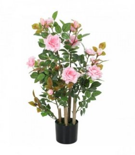 HOMCOM 90cm Artificial Rose Tree, Decorative Fake Plant with 344 Silk Leaves 17 Flowers for Outdoor Indoor Decor, Pink