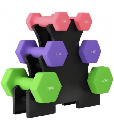 SPORTNOW Hex Dumbbells Set with Dumbbell Rack, Hand Weights for Strength Training Weight Lifting,  2 x 1kg, 2 x 2kg, 2 x 3kg