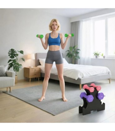 SPORTNOW Hex Dumbbells Set with Dumbbell Rack, Hand Weights for Strength Training Weight Lifting,  2 x 1kg, 2 x 2kg, 2 x 3kg