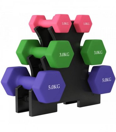 SPORTNOW Hex Dumbbells Set with Dumbbell Rack, Hand Weights for Strength Training Weight Lifting, 2 x 1kg, 2 x 3kg, 2 x 5kg