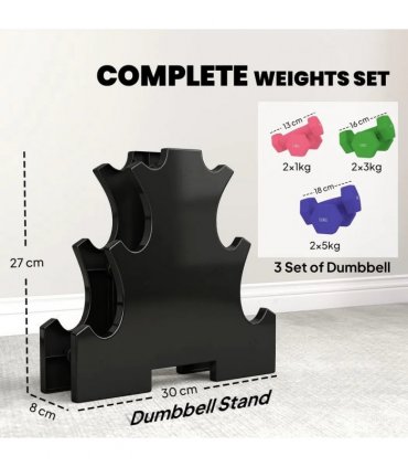 SPORTNOW Hex Dumbbells Set with Dumbbell Rack, Hand Weights for Strength Training Weight Lifting, 2 x 1kg, 2 x 3kg, 2 x 5kg
